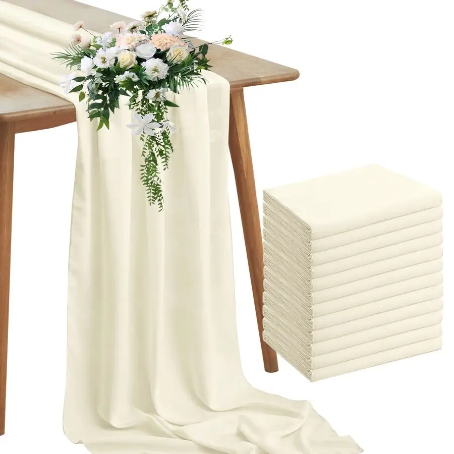 

Набор из 12 шифоновых скатертей-дорожек цвета слоновой кости, 3 метра, 29x120 дюймов, романтические, в стиле бохо, деревенские, для свадеб и вечеринок