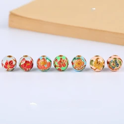 Blue cloisonn é enamel sand gold December flower round bead accessory bracelet separated bead DIY accessory