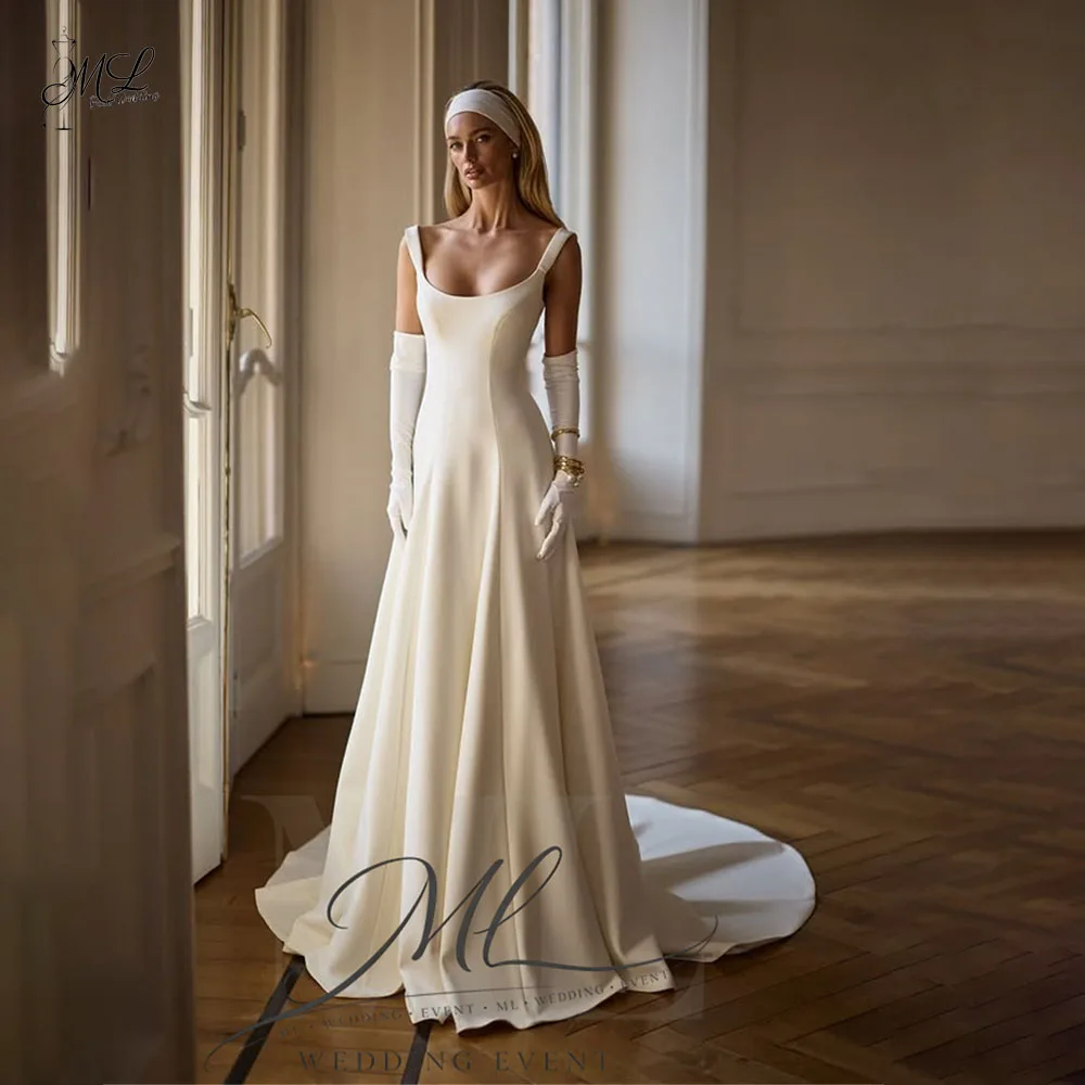 

ML Boat Collar White Elegant A-line Wedding Dress Women 2026 Open Button Back Bridal Gown Vestidos De Novia Customized