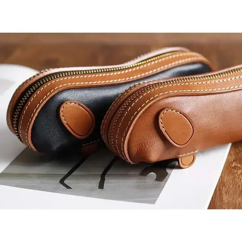 

Новая сумка-пенал ручной работы из натуральной кожи (верхний слой) для канцелярских принадлежностей и косметики, вместительная, художественная, милая