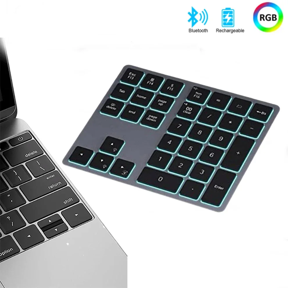 Bluetooth Number Pad Wireless Numeric Keypad with LED Backlit 34 Key Numpad and Mouse for Laptop Desktop Computer PC