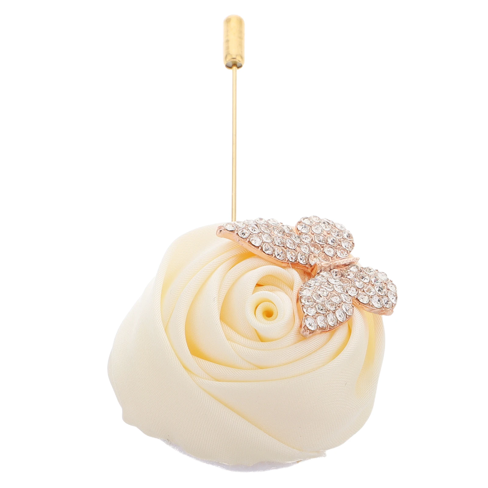 

Men Wedding Brooch Artificial Flowers Corsage Rhinestone Chest Flower Beige Bride Boutonniere Suit Accessory Elegant Design Long