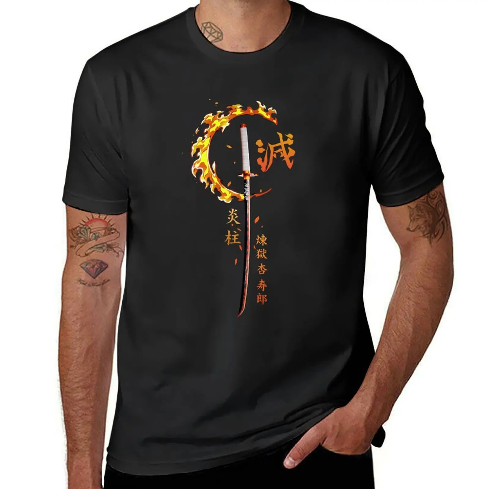 Demon Sword Blade of Fire flame T-Shirt heavyweights summer top t shirts for men pack