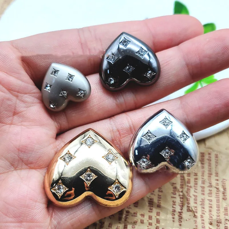 6PCS Love Design Metal Rhinestone Button For Coat Sewing Accessories Scrapbooking Clothing Craft Handmade Diamond Buttons