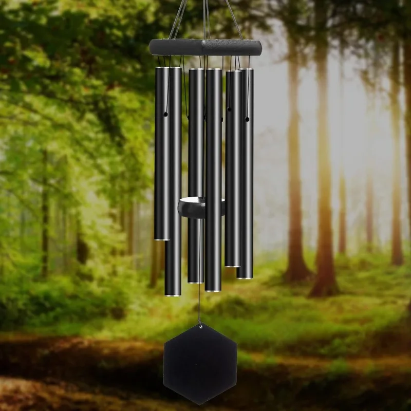 Vent en aluminium épais à tons profonds pour l'extérieur, cadeau de sympathie, vent commémoratif, 6 tubes, noir, tendance, 32 po