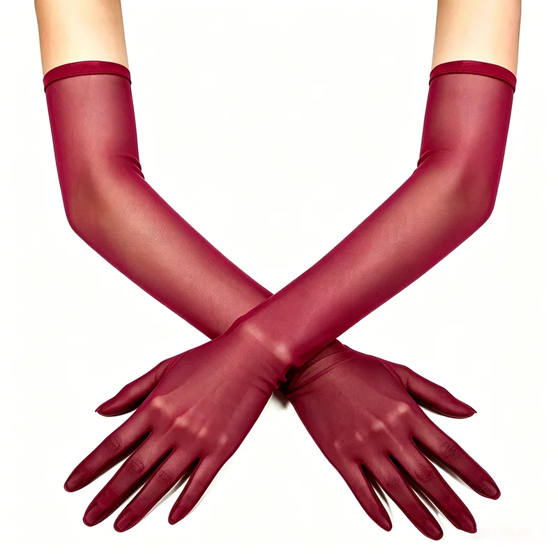 55cm Bonbonfarbene Dehnbare Netz-Lange Handschuhe Damen Sexy Sonnenschutz Atmungsaktiver Transparenter Tüll für Hochzeit Party Bühnenauftritt – Detail 7
