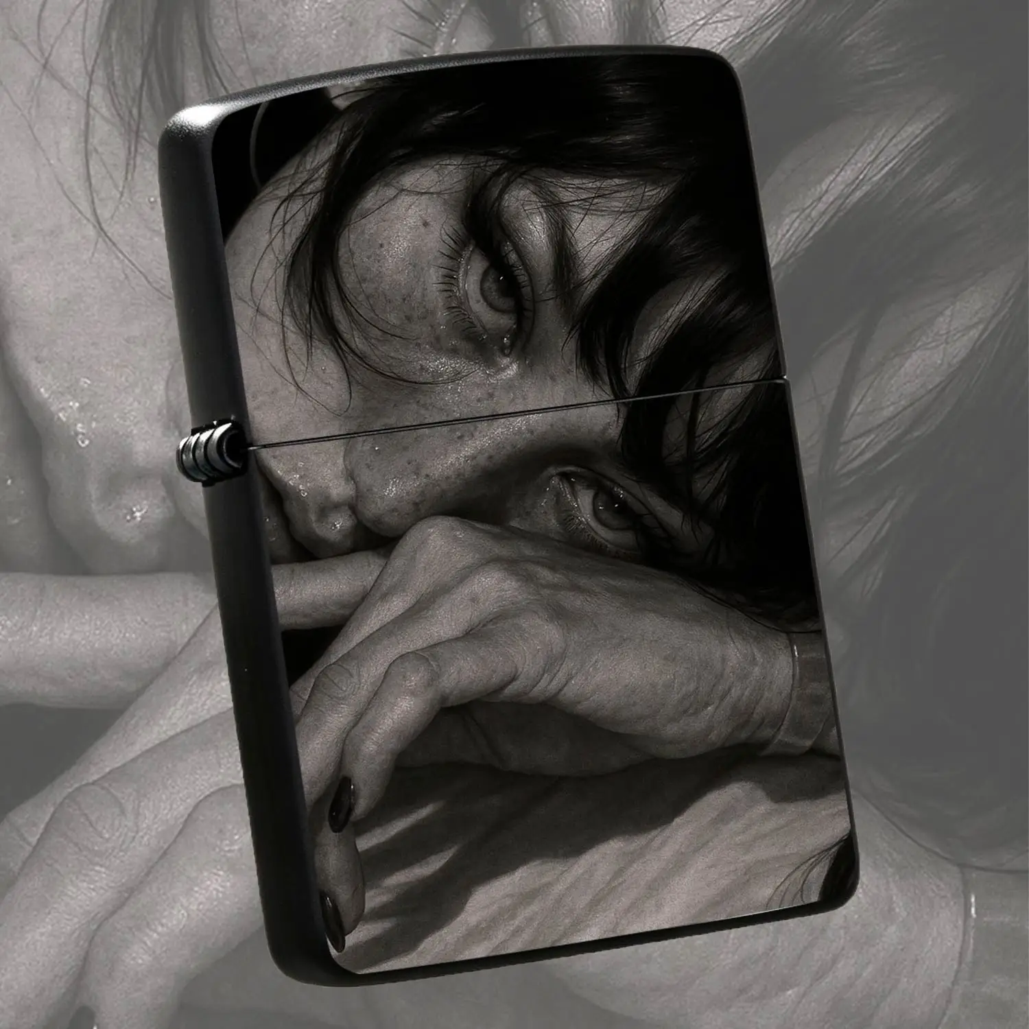 Monochrome Artistic Portrait Print Lighter, Exquisite Aesthetic Human Face Close Up Design Pocket Igniter, Portable Stylish Accessory For Daily Carrying, Unique Decorative Present For Various Occasions, Durable Practical Daily Use Tool For