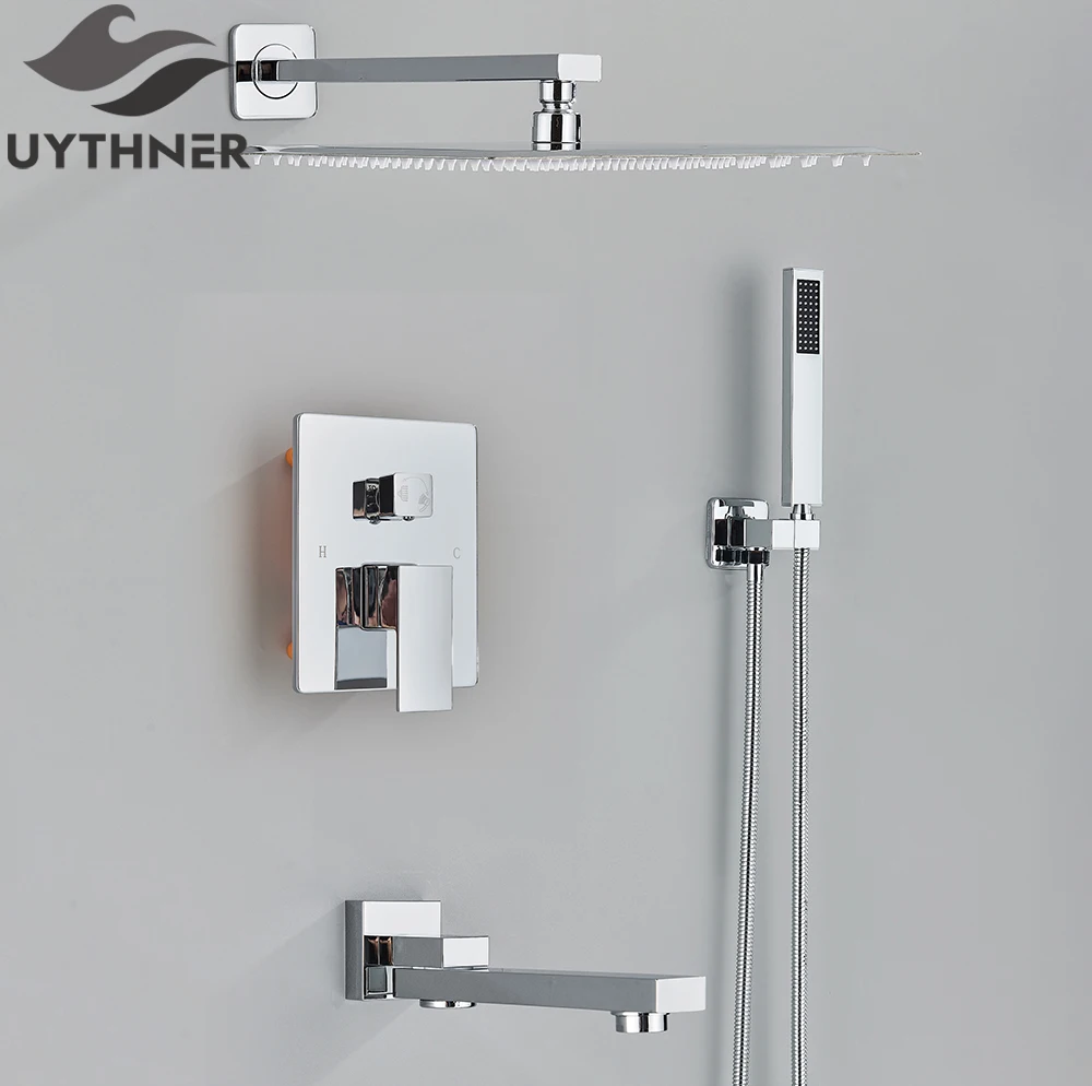 

Chrome Rainfall Shower Faucet Wall Mounted Bath Shower Set System Bathtub Faucet 3-ways Concealed Bathroom Shower Mixer Taps