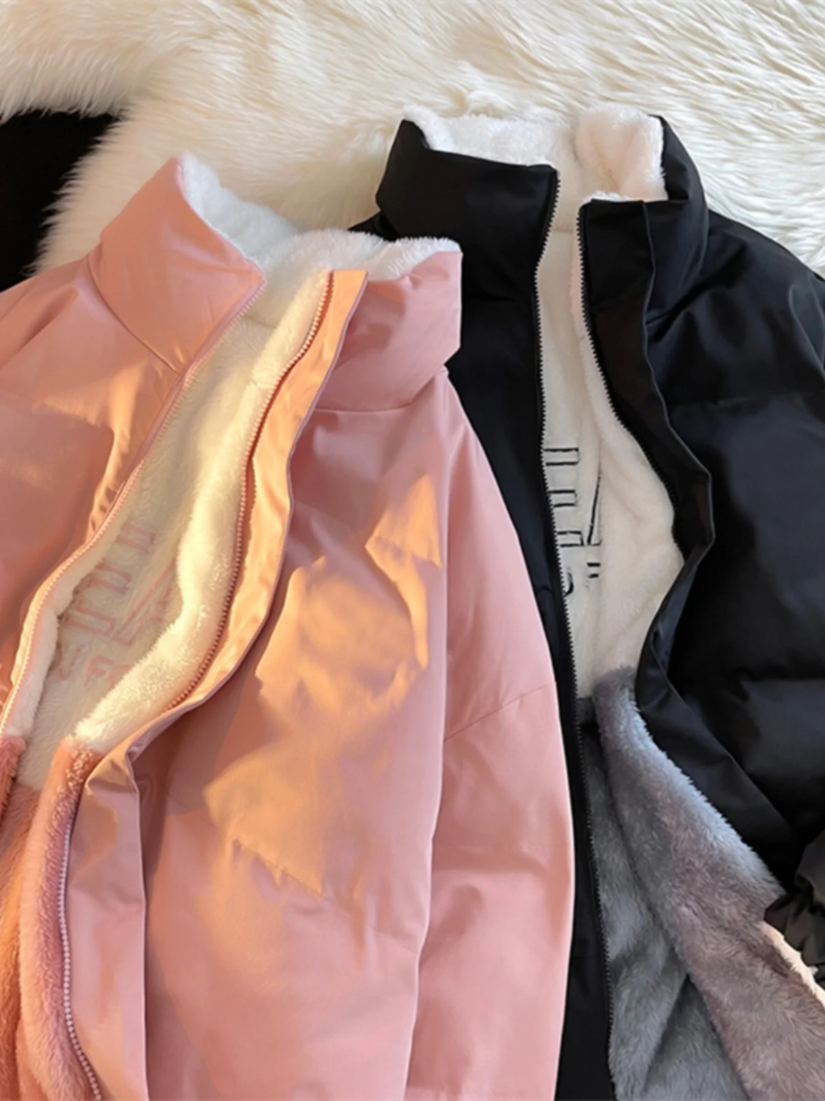 

Double-Sided Wear Thiened Fce Lined Stand Collar Cotton Jaet for Men Winter Warm Casual Outerwear Trendy Youth Sle