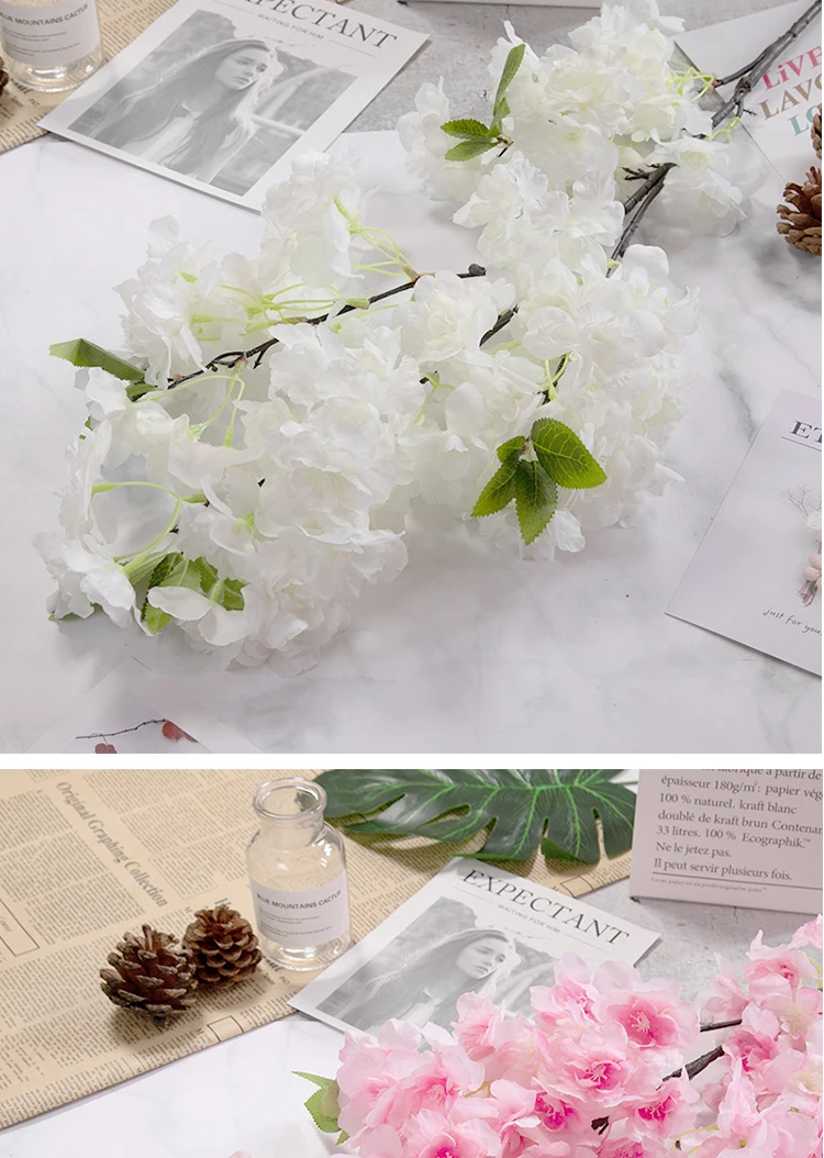 Künstlicher Kirschblütenbaum Rosa Weiß Seidenblume Zweig für Hochzeit Bogen Bonsai DIY Zuhause Party Dekoration – Detail 11