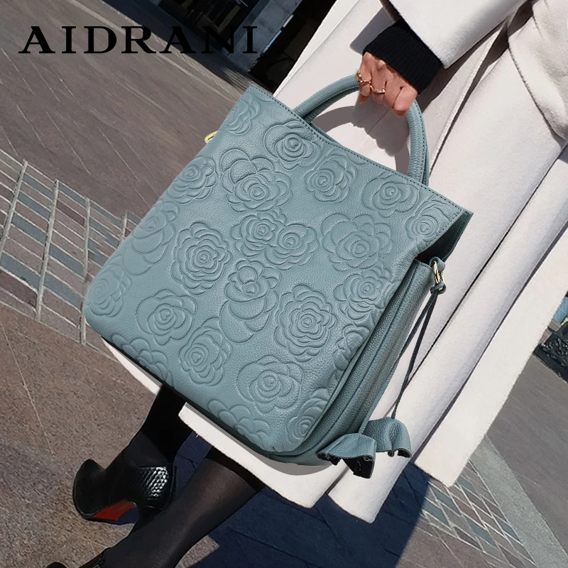 

Aidrani 2024 new pattern women's fashion genuine leather bag，large capacity flower patterned luxury brand cowhide handbag