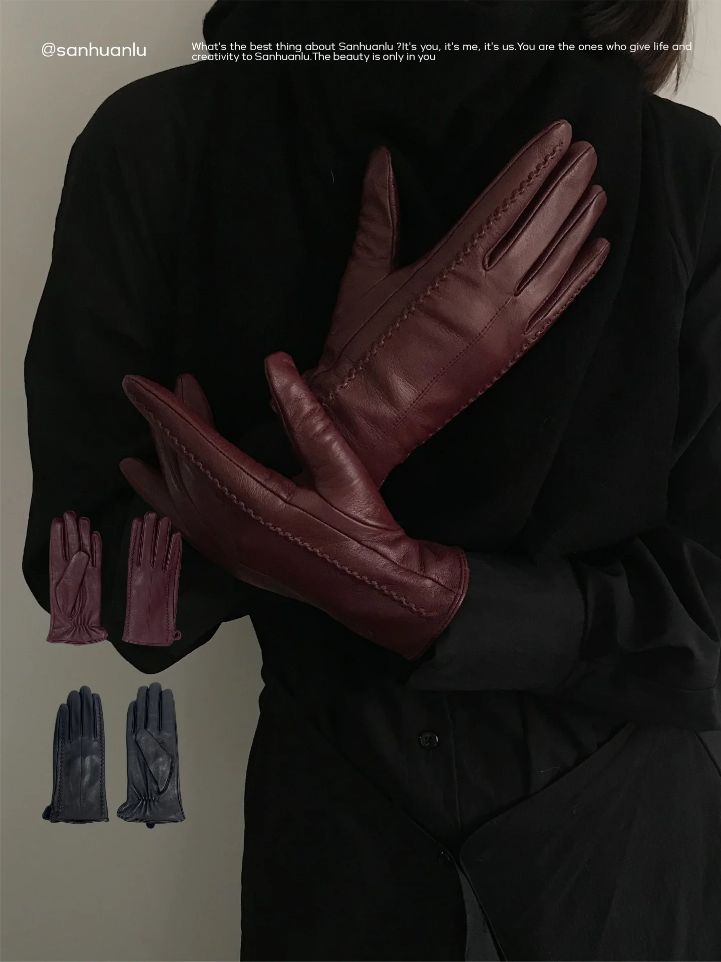 スリーリングロードファッショナブルなシープスキン手袋本革防風セパレートフィンガーデザイン秋冬暖かいハンドウェアアクセサリー