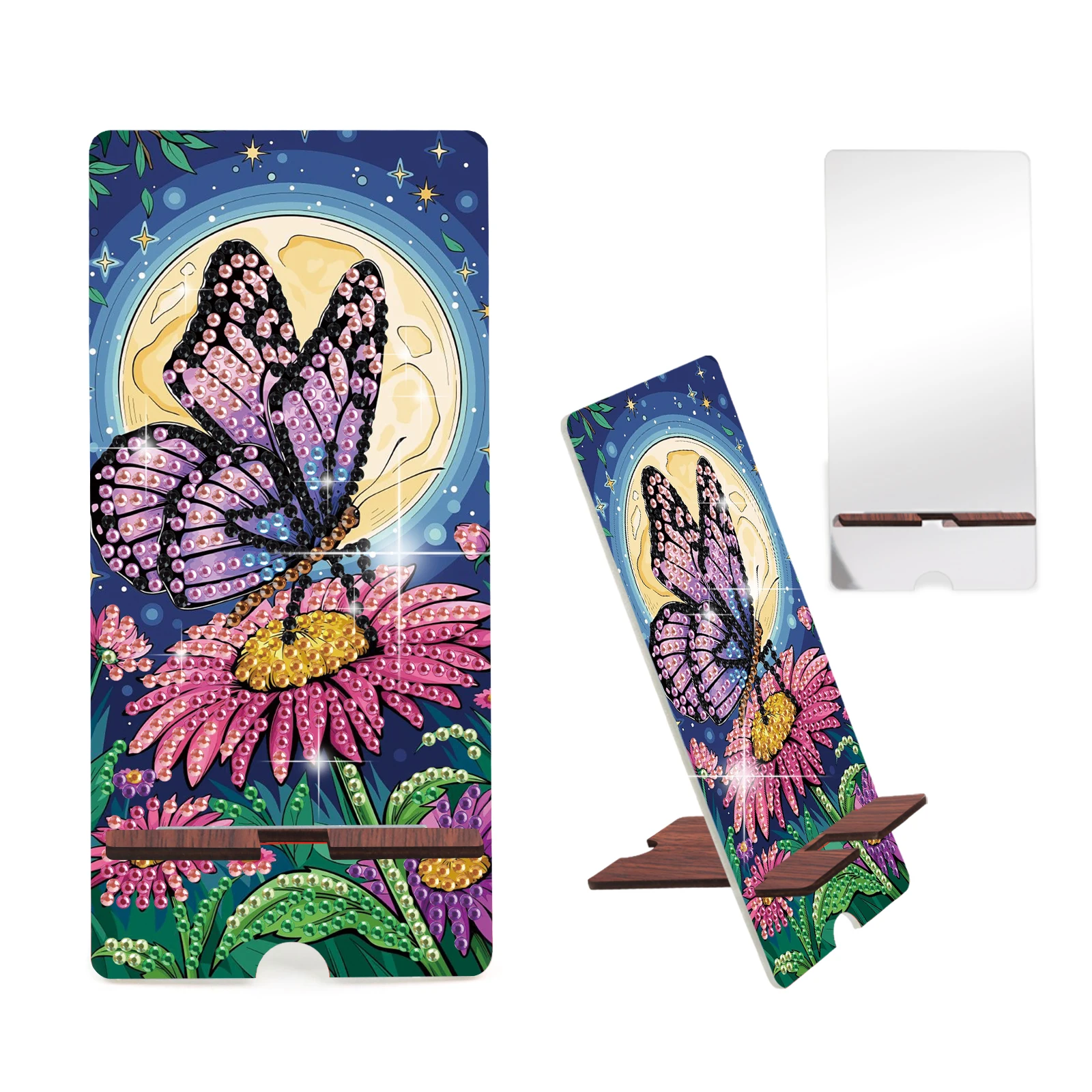 Kits de soporte para teléfono con pintura de diamantes, diseño de mariposa, soporte para teléfono con arte de diamante DIY y Base de espejo para regalo de decoración creativo hecho a mano