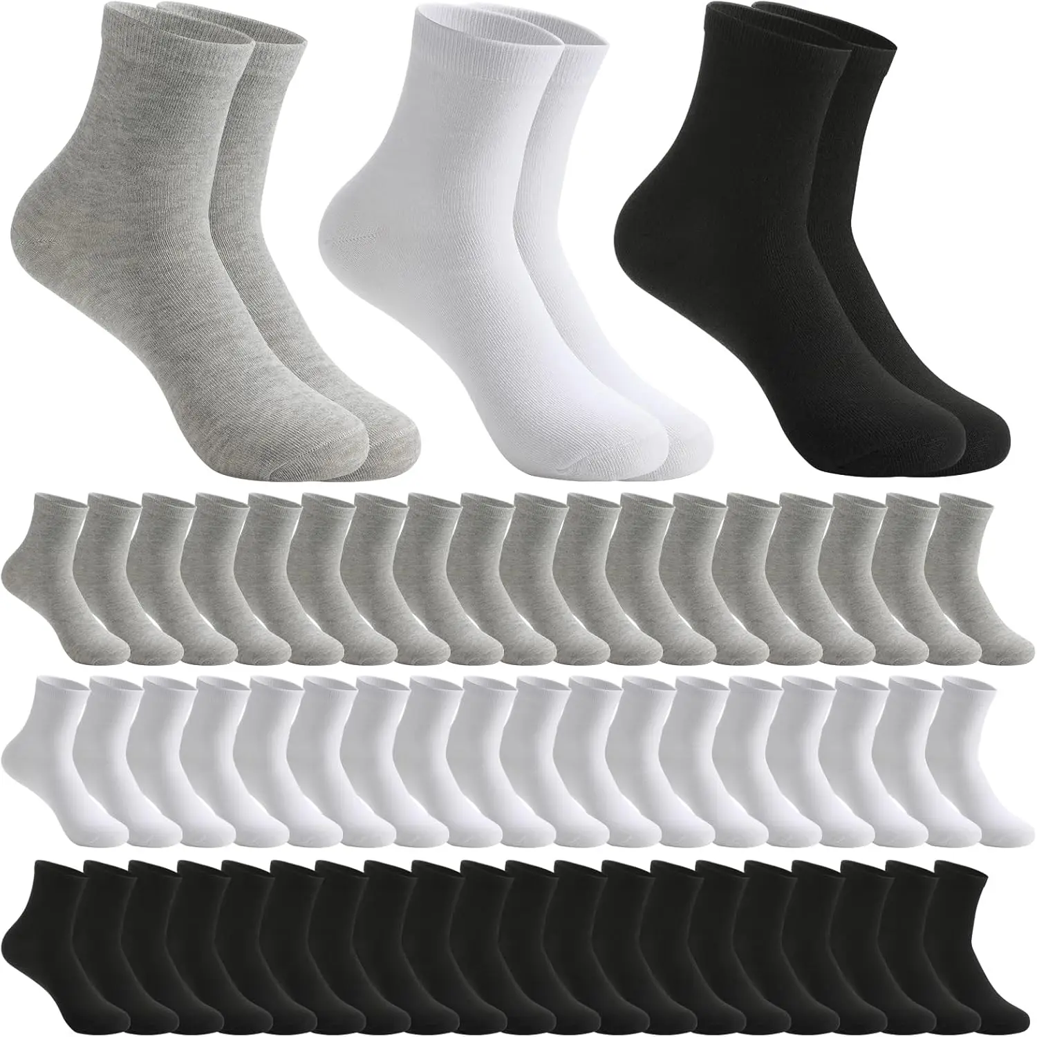 

150 Pairs Moisture Wicking Athletic Quarter Socks for Men Women Casual Sports Bulk Pack