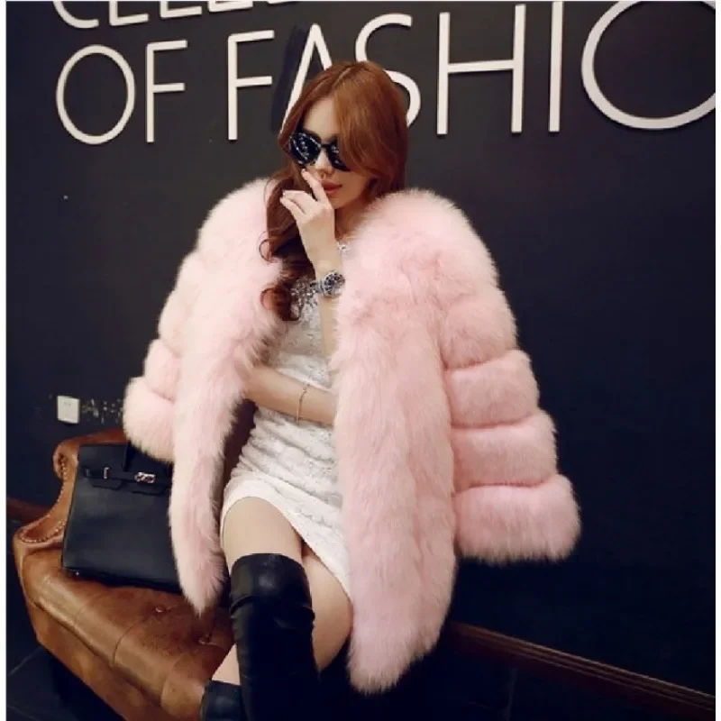 Casual Autumn Winter Women's Coats Faux Fur Thick Warm New Fox Hair Medium Long Grass Fur Coat Women's Clothing