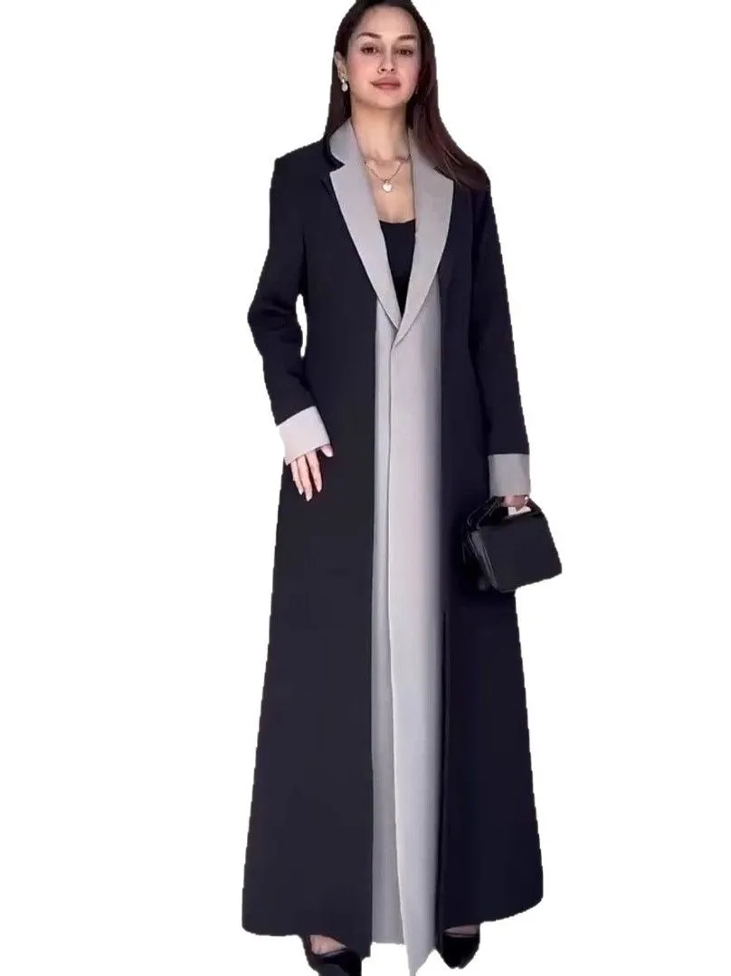 جديد المرأة طويلة طول اللون بلو دعوى طوق الخريف الشتاء معطف تخفيف ودية Ele ملابس خارجية طويلة Sve طوق #5