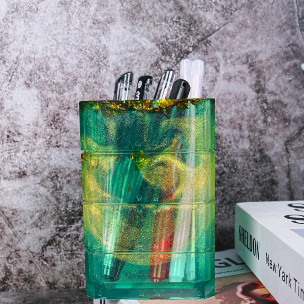 

1 set Silicone Mold Pen Organizer Pencil Container DIY Storage Holder Kid Friendly Craft Mold with Glitter Decoration Ability