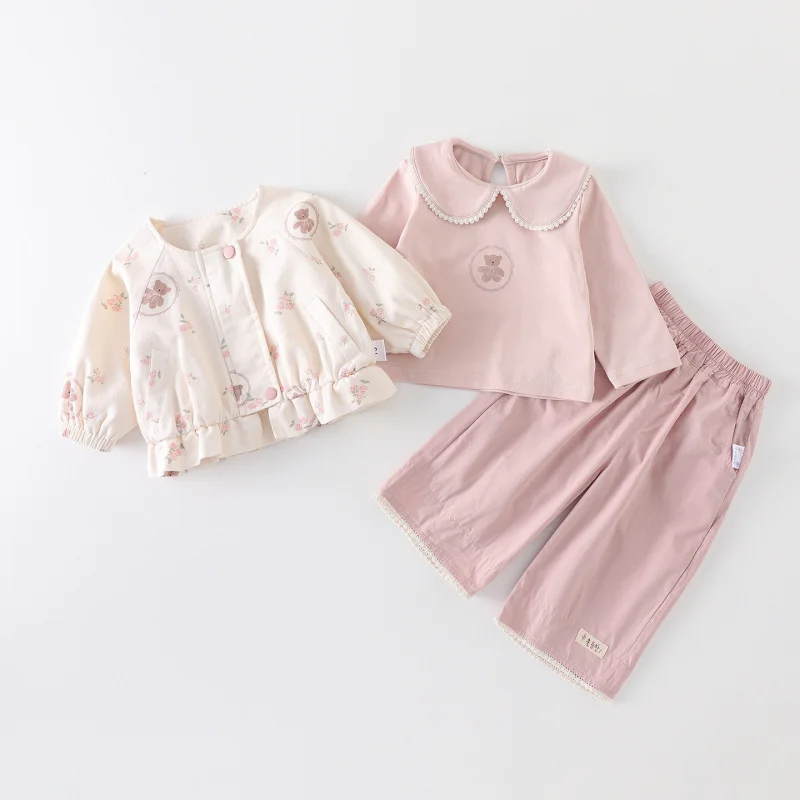 

Girls' stylish doll collar outfit for spring2026New baby girl three-piece set with doll collar cardiganAClass
