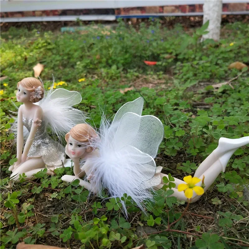 French Pastoral Feather Flower Fairy, Cute Resin Figurines, Outdoor Garden Lawn Crafts, Villa Park Decor, Charming Fairy Statues