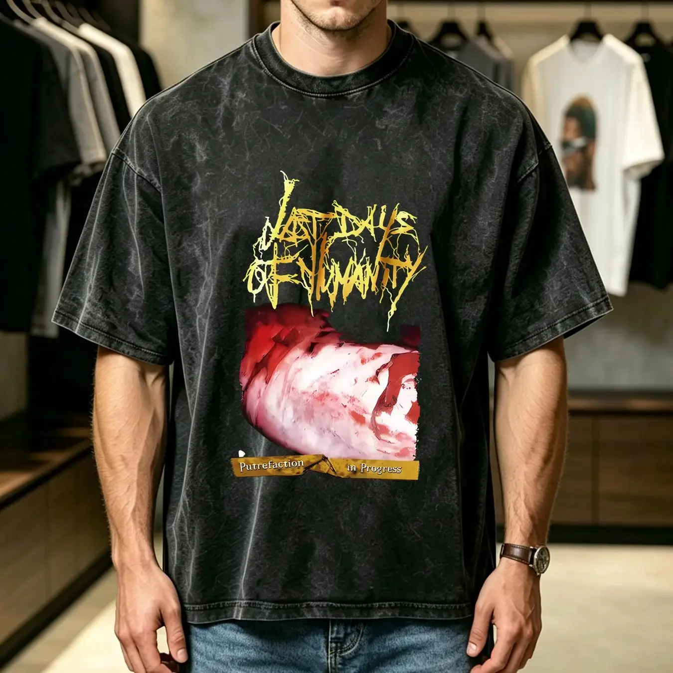 washed T Shirt Limited NWT Last Days of Humanity Putrefaction in Progress Band S 4XL long or short sleeves vintage Washed