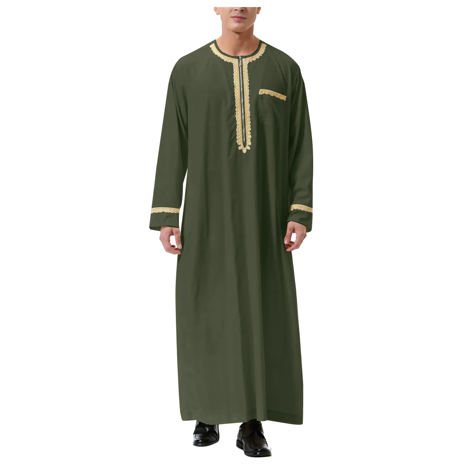 Herren muslimisches Hemd Kaftan islamische Könige Dubai Robe O-Ausschnitt Langarm Retro Tuniken Abaya arabische traditionelle Kostüm Herren Robe