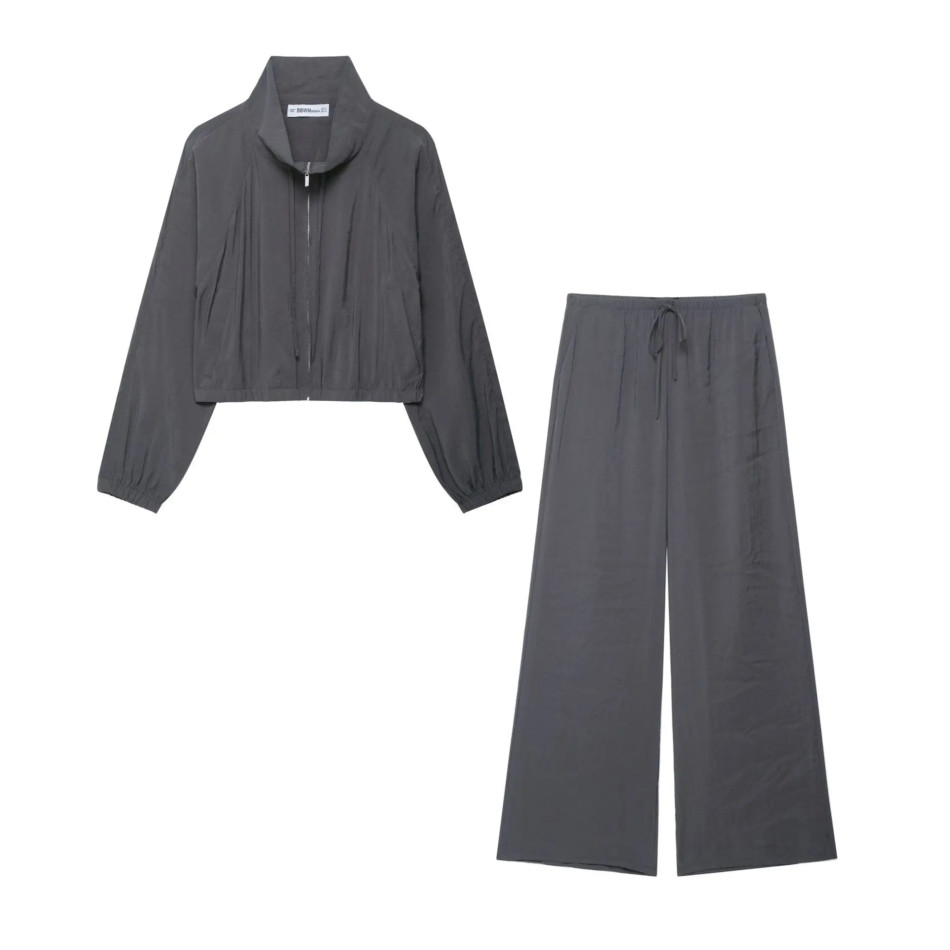 

Casual Women Suits Zipper Fly Loose Hooded High Waist Wide Leg Long Pants Fashion 2025 Summer Autumn Streetwear Suits