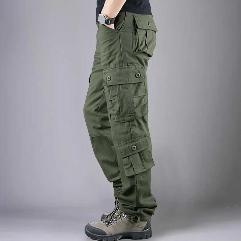 Men Cargo Pants Multi Pockets Solid Color Loose Cargo Pants Streetwear Long Work Trousers Outdoor Training Pants