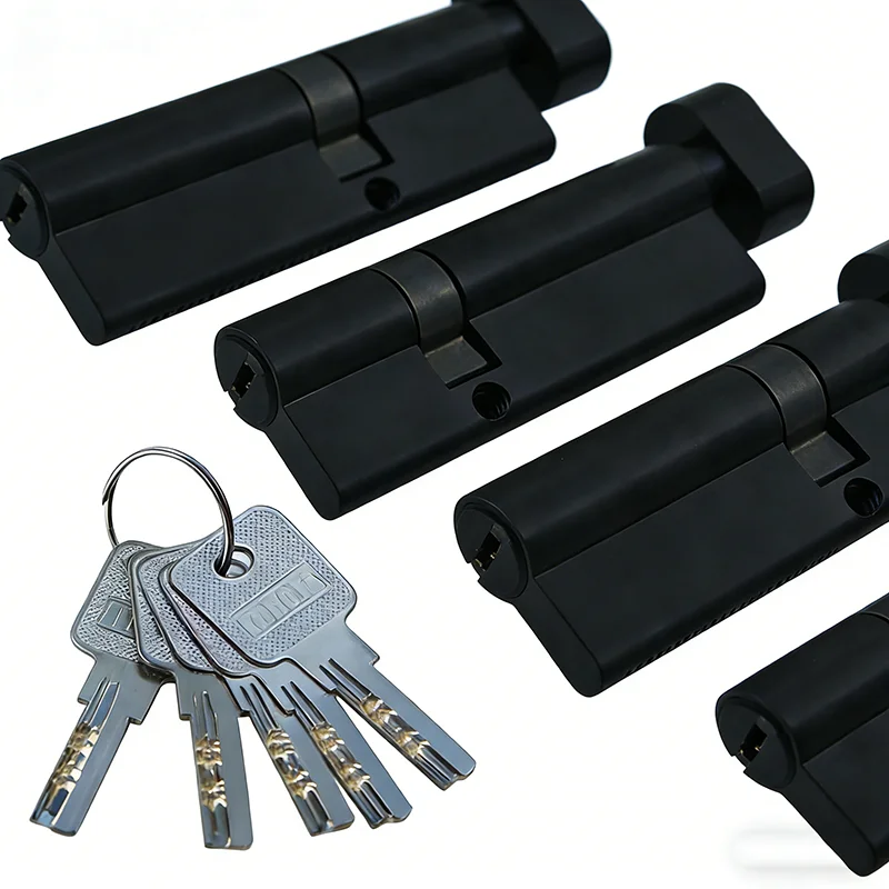Picture 5: All Brass Black Cylinder Lock Unconventional eccentric lock cylinder Security Living Room Lock Handle with Customized Brass Key