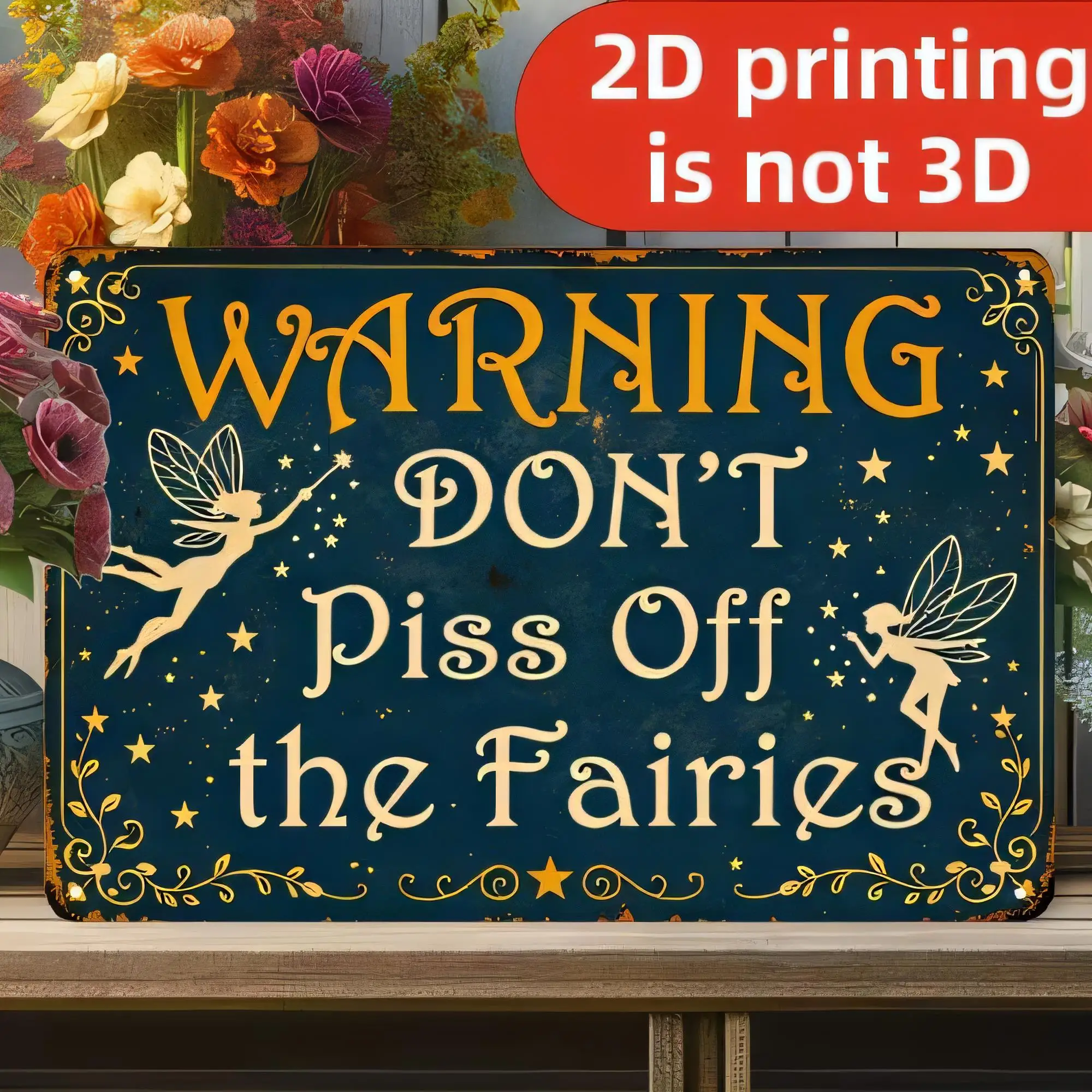 Tin Sign Warning Don't Kiss Off the Fairies Vintage Fantasy Fairy Art Metal Wall Decor   Rustic Plaque for Bedroom Bar Man Cave
