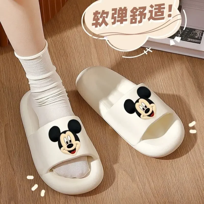 Disney Mickey Mouse Slippers For Women Men Cartoon Soft Bottom Non-Slip Indoor Flip-flops Beach Sandals Couple Home Slippers