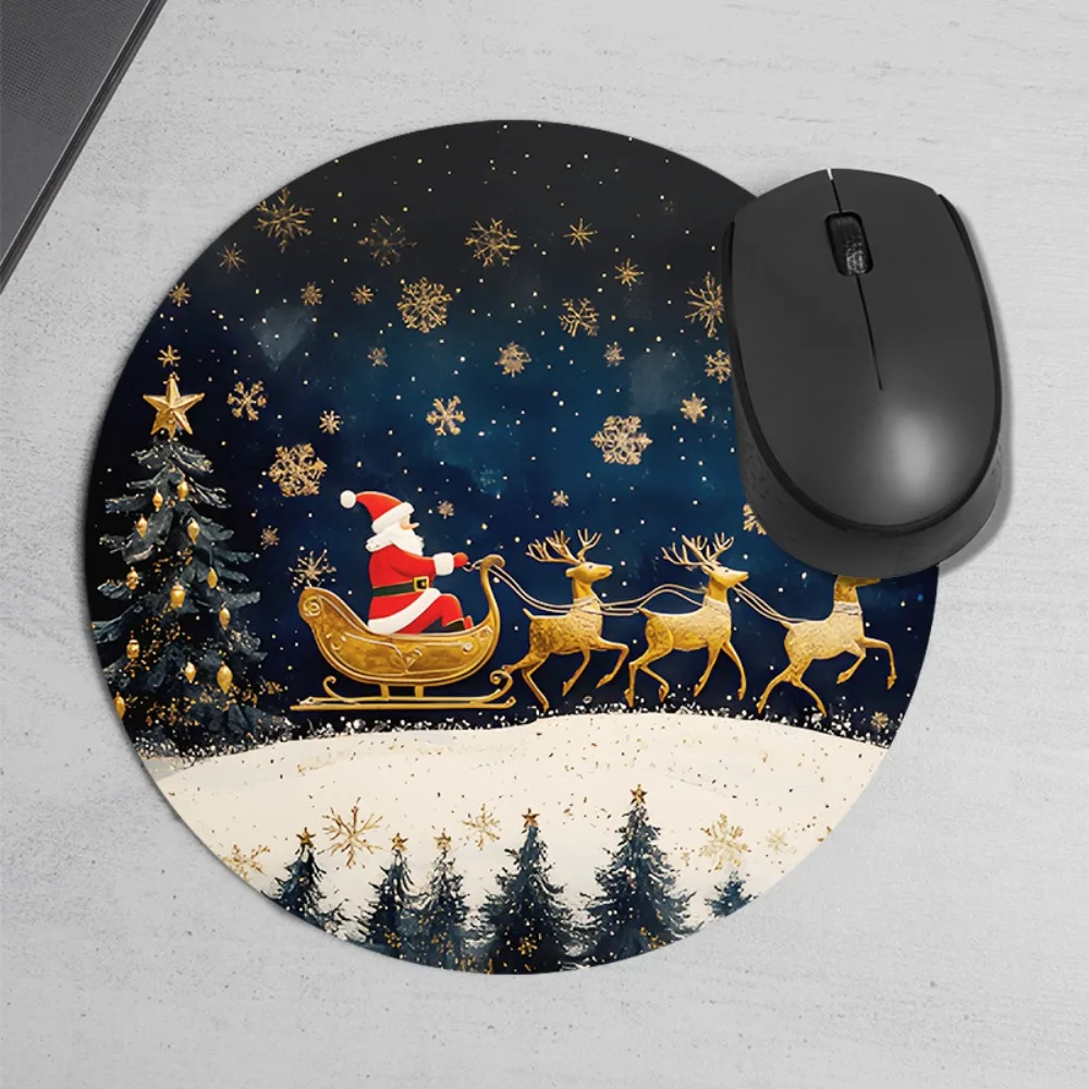 لوحة الماوس المستديرة المطبوعة بمزلاج عيد الميلاد متينة ومقاومة للماء ومضادة للانزلاق، مناسبة للاستخدام المنزلي والمكتبي