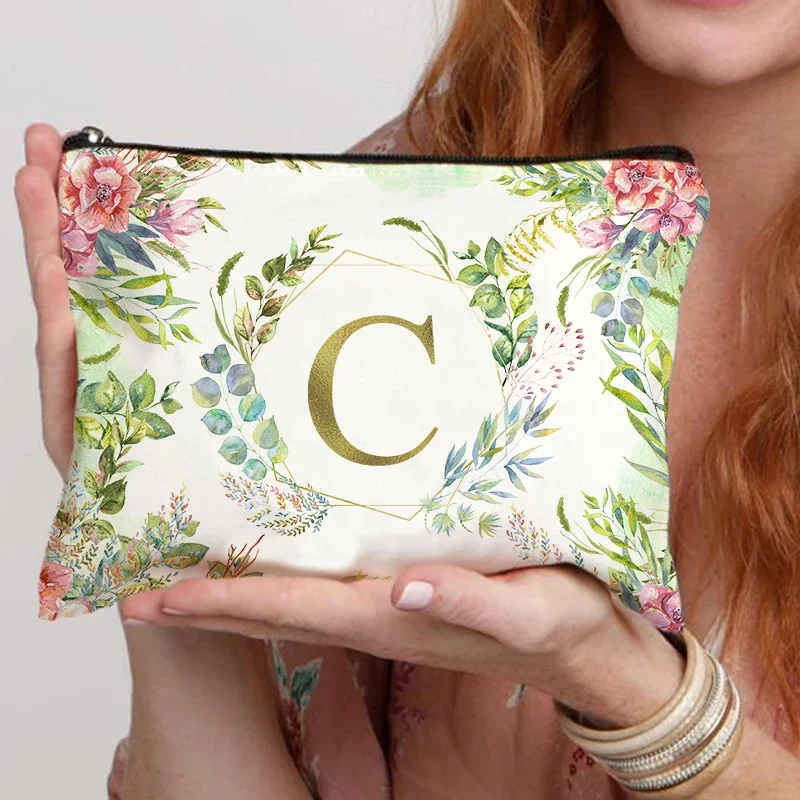 Advanced Sense Leaf Flower Printed Pattern for Women\'s Makeup Bag School Stationery Bag Bathroom Pocket Travel Essential Item