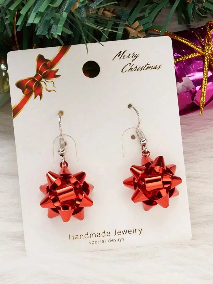 Pendientes de Metal Rojos Modernos para Mujer, Diseño Personalizado, Accesorio Navideño, Par