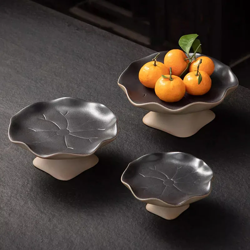 Retro Ceramic Lotus Leaf Plate Delicate Fruit Dessert Tea Tray Tabletop Jewelry Sundries Cosmetics Tray Kitchen Dry Fruit Plate