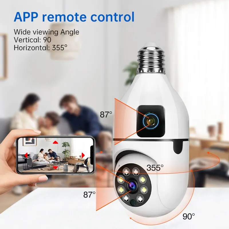 4MP E27 Dual Lens Bulb Camera APP O-KAM WiFi 1080P Night Vision 360 PTZ Camera Human Tracking CCTV Security Monitor Two Way Talk