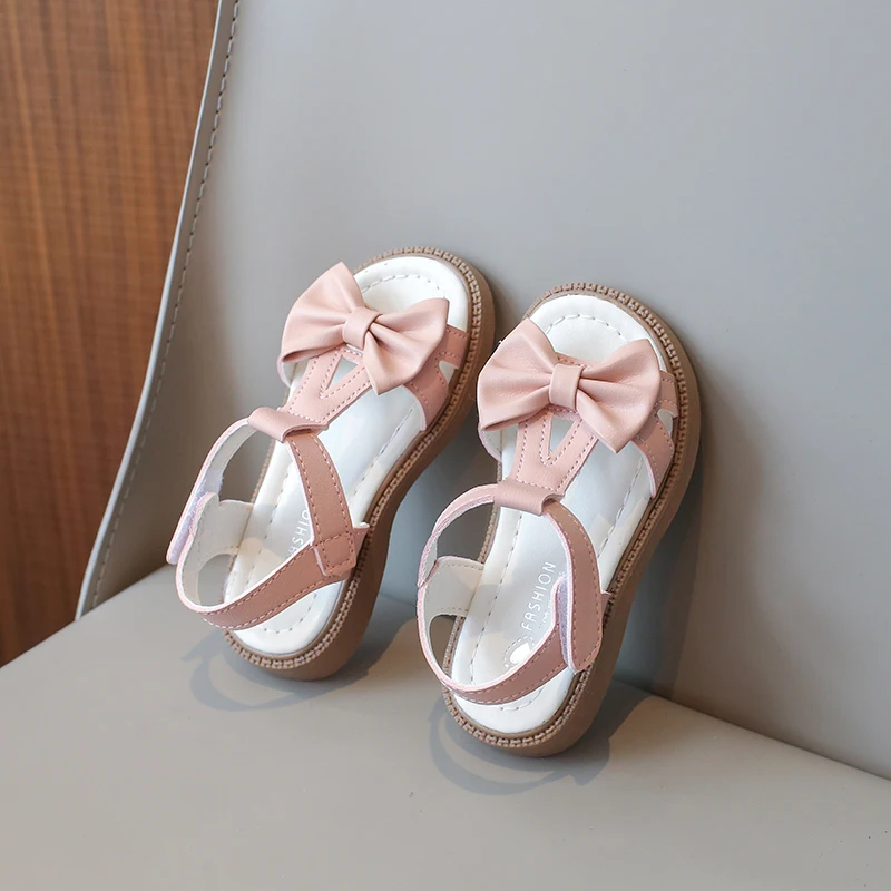 Toddler Girls T-strap Leather Sandals Sweet Bowknot Beach Shoes Sandals for Baby Girls Kids Flats 3-14 Years Summer Sandalias