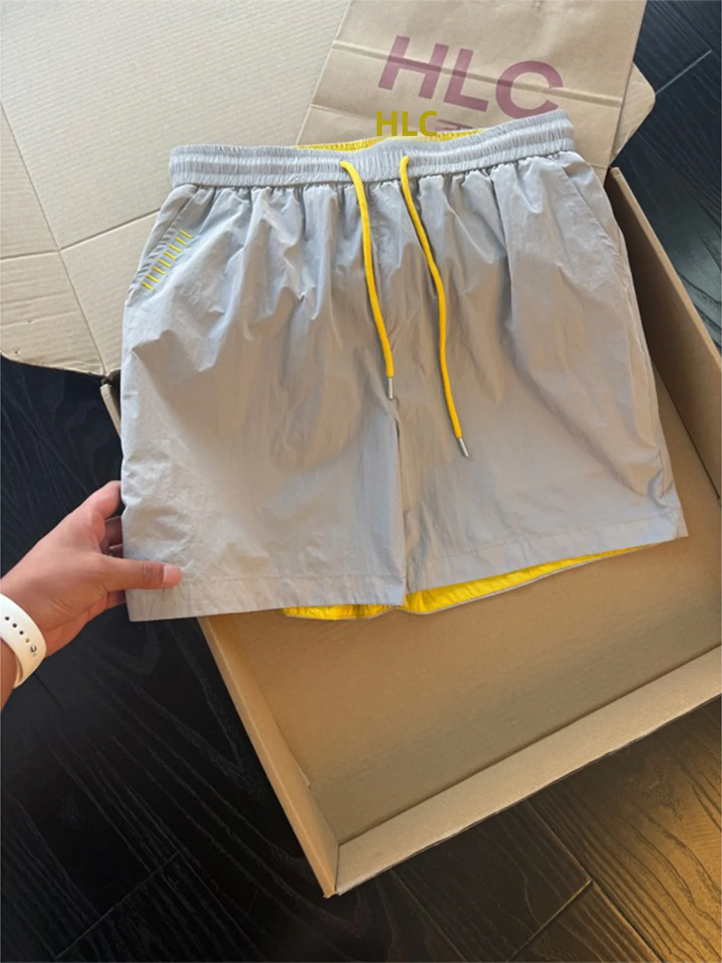 

Quick Dry Ice Silk Shorts Men's Summer Outdoor Sports American Training Loose Beach Five-Quarter Length Breathable Elastic Waist