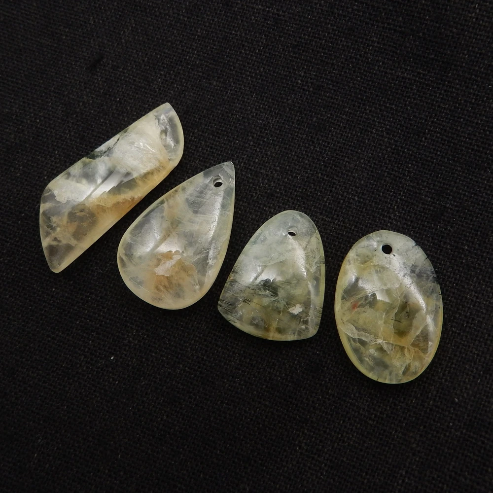 Fashion Jewelry,4PCS Prehnite Pendant Jewelry Beads Sets 36x13x6/23x17x7mm-19.4g