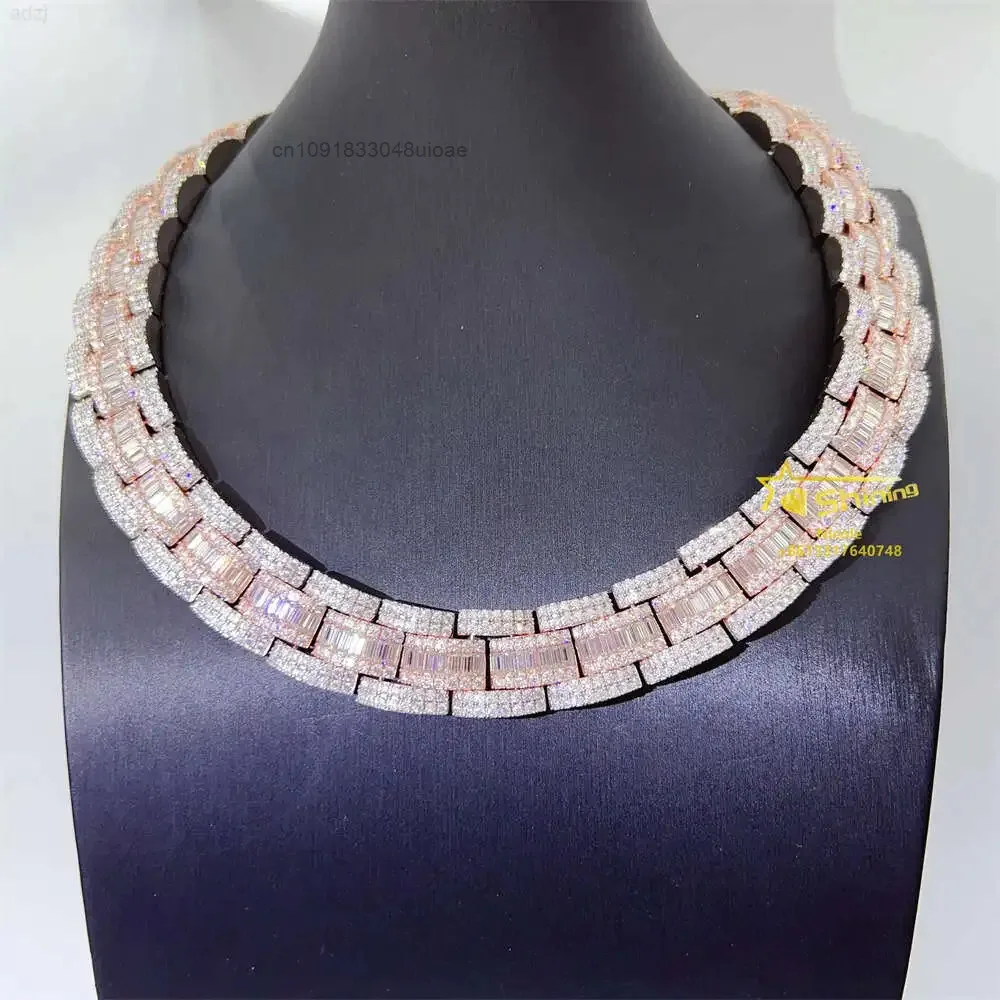 

Buss Down 925 Sterling Silver Two Tones Vvs Moissanite Diamond Choker 18mm Miami Cuban Link Chain Hip Hop Necklace