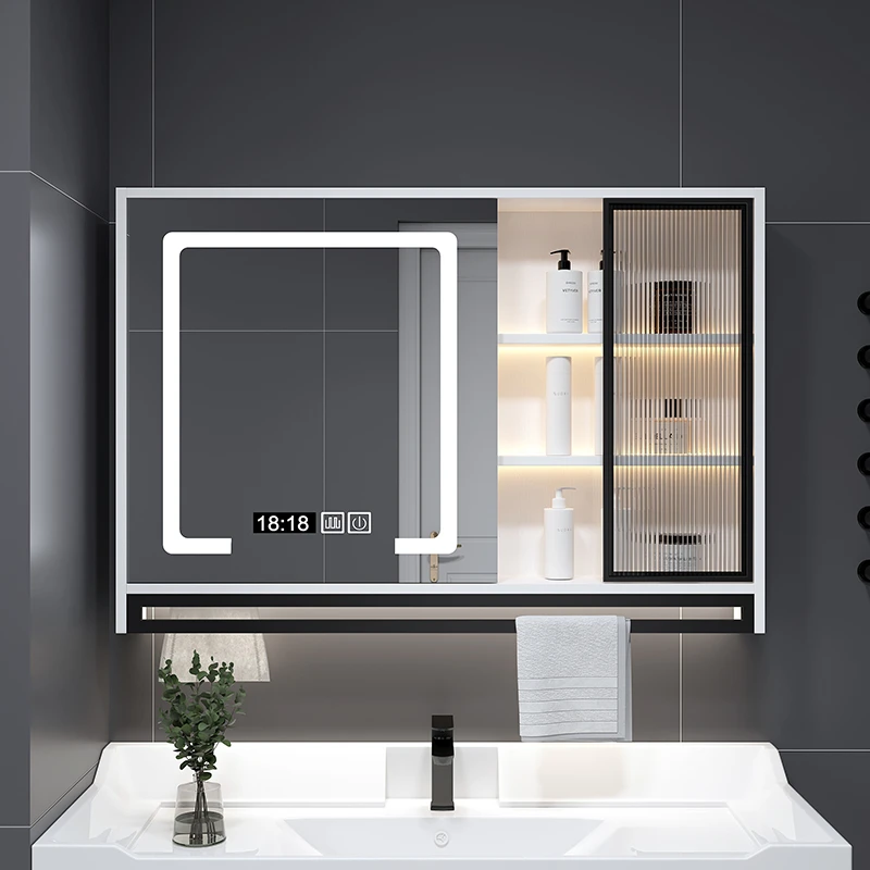 Intelligent bathroom mirror cabinet separate wall-mounted glass door laminate lamp bathroom bathroom mirror wall-mounted