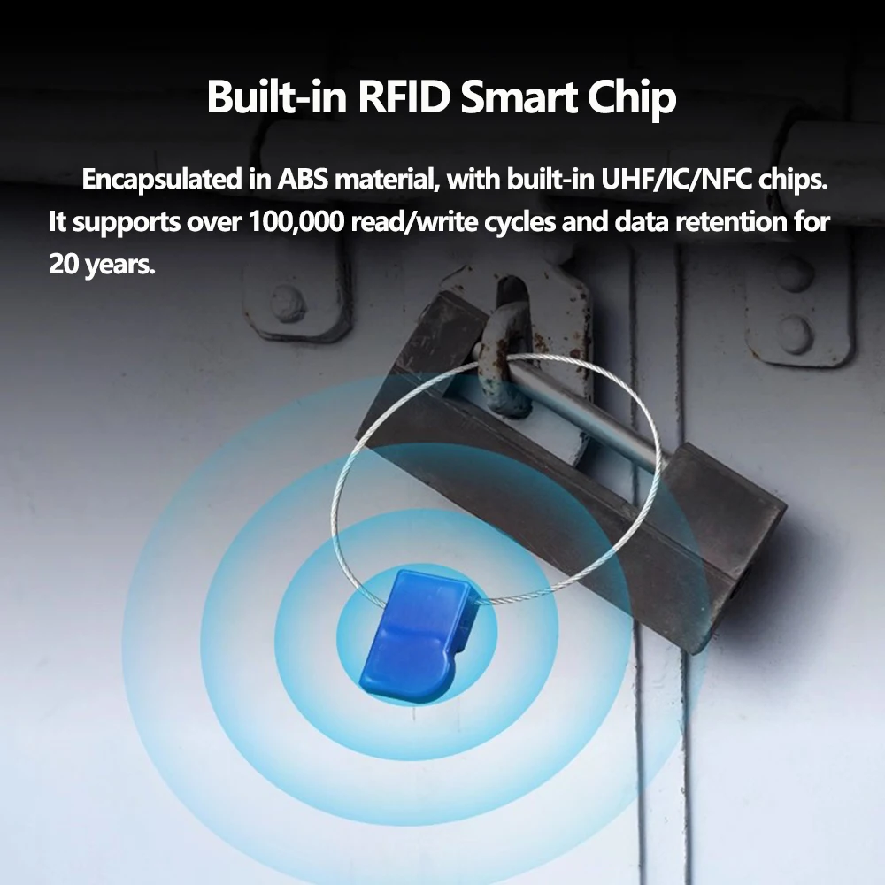 Étiquette de joint RFID UHF/IC/NFC, étiquette d'attache de câble en fil d'acier 18000-6C 860-960MHz NXP U8/U9/H3/H9 IC NTAG213, 50 pièces
