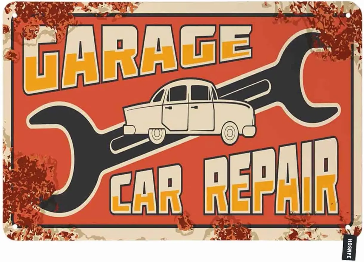 1p,HOSNYE Garage Car Repair Tin Sign Vintage Metal Tin Signs for Men Women Wall Art Decor for Home Bars Clubs Cafes  Inch