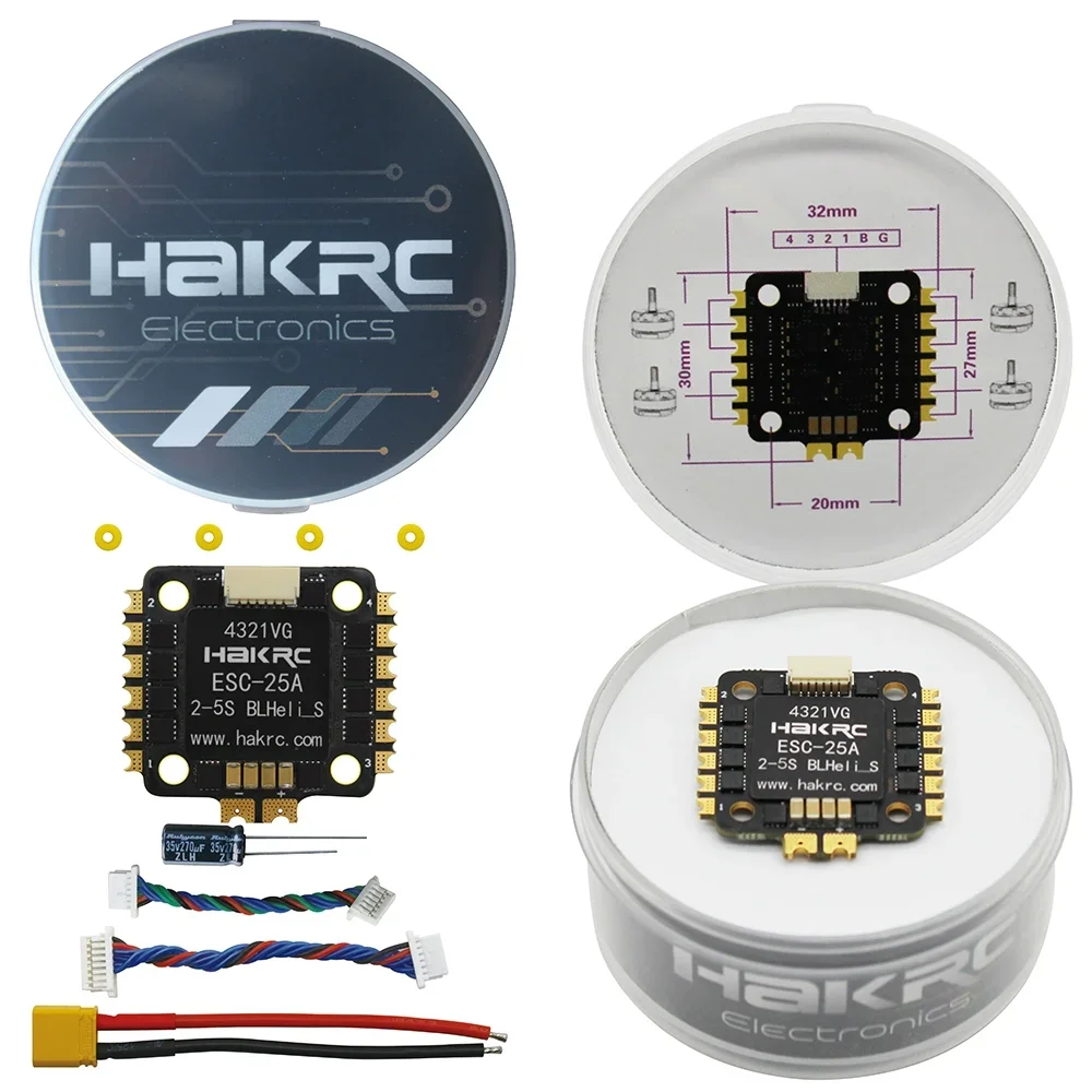 HAKRC 15A 25A 4-in-1 mini ESC supports 2-5S, suitable for RC remote control FPV freestyle racing drone