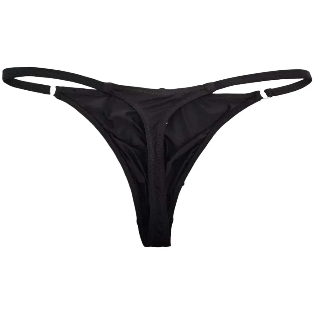 لجميع المواسم بيكيني ملابس داخلية منخفضة الخصر للرجال سراويل داخلية من الحرير الجليدي الأسود للرجال تصميم ثونغ بطول منتظم #5