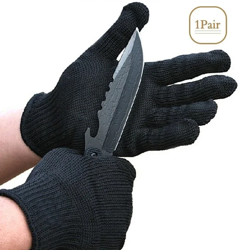 Black Level 5 Anti Cut Gloves Steel Wire Metal Mesh Safety Protection Gloves Kitchen Butcher Working Gloves Cut Fish Meat Garden