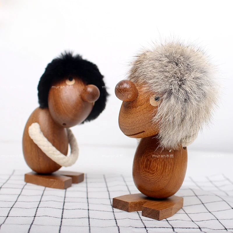 

Wood Action Figures Cartoon Character Puppets Creative Home Decoration Crafts Wooden Hairy Man Decoration Solid Wood Decoration