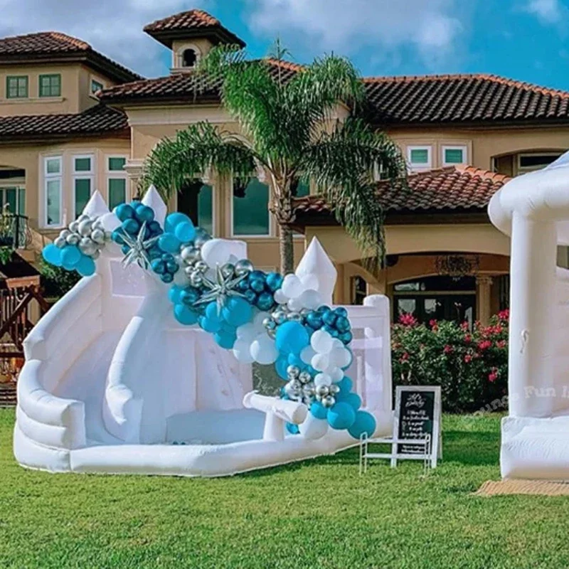 Commercial Inflatable White Bounce House งานแต่งงานกลางแจ้งปราสาท Bouncy พร้อมสไลด์ Bounce Combo สําหรับงานปาร์ตี้และสนุกฟรี air เรือ