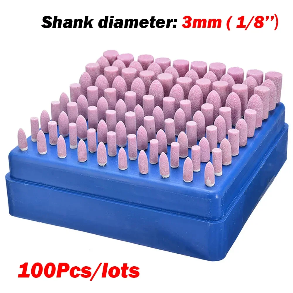 

100Pcs/Box 4/5/6/8/10mm Rotary Mounted Abrasive Grinding Stone Point Wheel Bits For Dremel Tool 3mm Shank Bullet/Cylinder