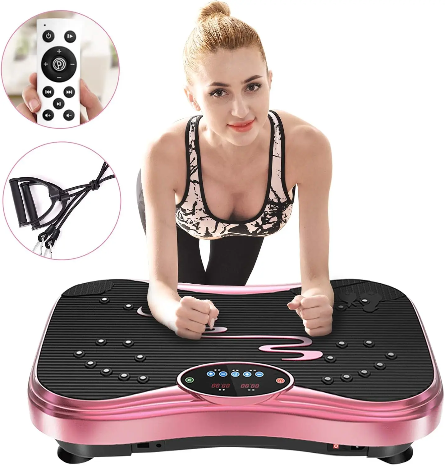 Vibration Plate Exercise Machine Whole Body Workout Vibration Fitness Platform for Home Fitness & Weight Loss + Remote + Loop Re