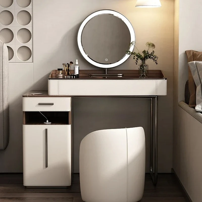 JJD96 Light Luxury Dresser, Minimalist Small Apartment Storage Cabinet Integrated, New, Premium Glass Makeup Table